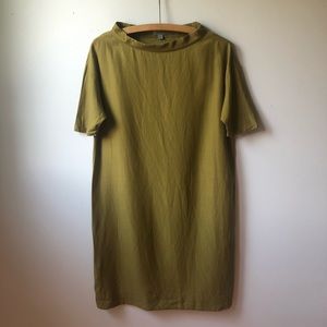 COS chartreuse cupro / cotton oversized t-shirt dress with structured collar